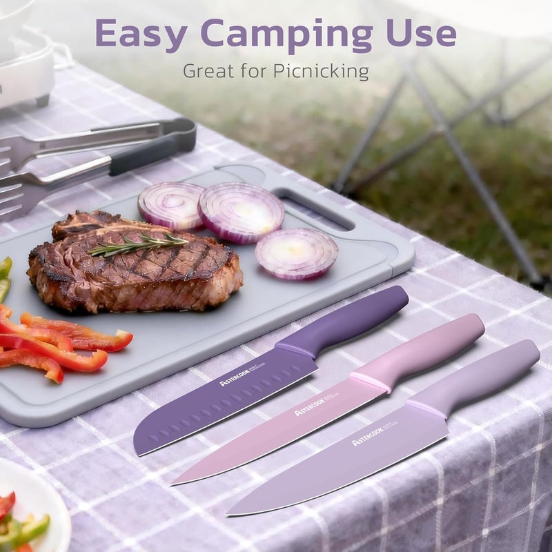 Astercook Knife Set, 13 Pieces Kitchen Knives Set with Healthy Anti-Rust Coating, Dishwasher Safe, Stainless Steel Chef Knife Sets with 6 Blade Guards, Perfect Holiday Gifts for Kitchen Purple - Image 5